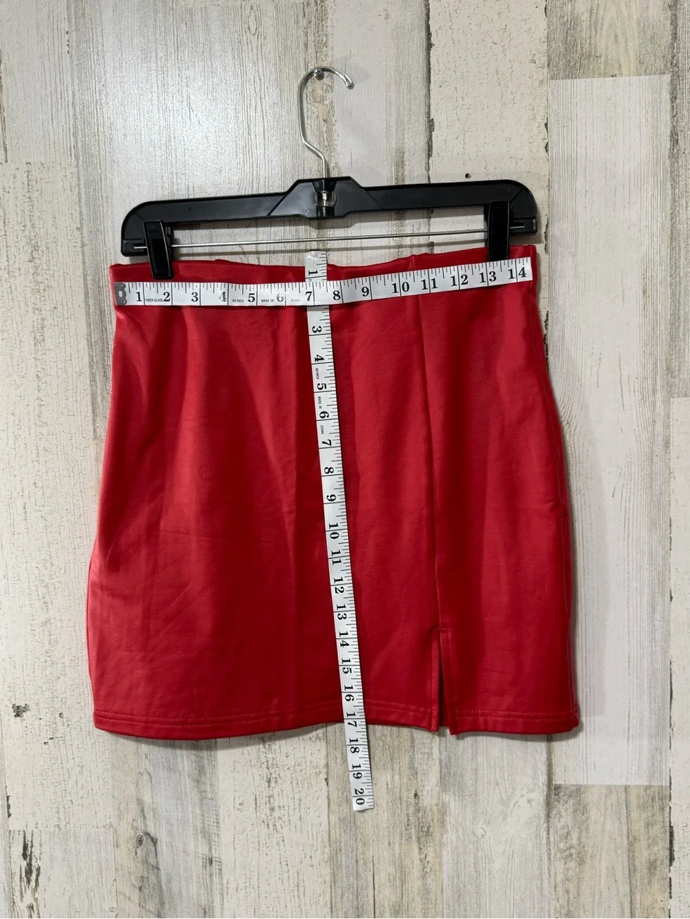 Red Faux Leather Mini Skirt with Front Slit by Chocolate